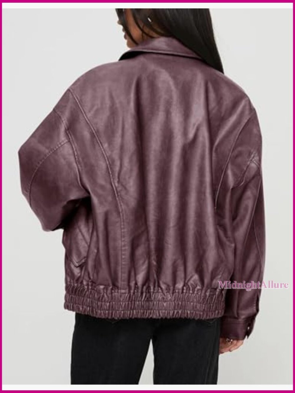 Oversized Faux Leather Motorcycle Jacket with Zipper Closure Long Sleeve - Picture 2 of 7